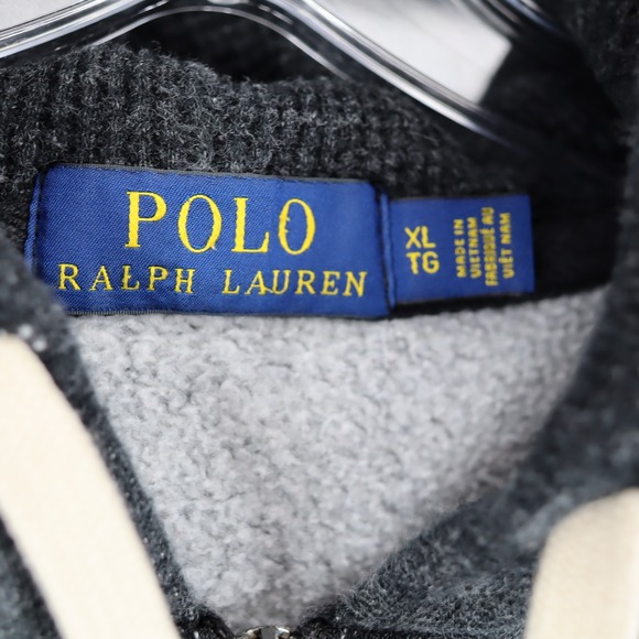 Polo Ralph Lauren Dark‎ Grey Waffle Lined Hood Full Zip Heavy Sweatshirt XL - Picture 2 of 6